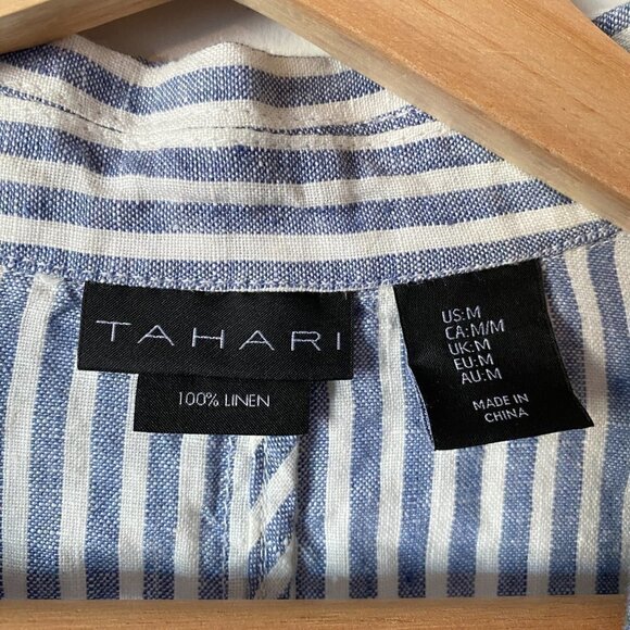Tahari 100% Linen Blue & White Striped Blazer - Picture 7 of 8